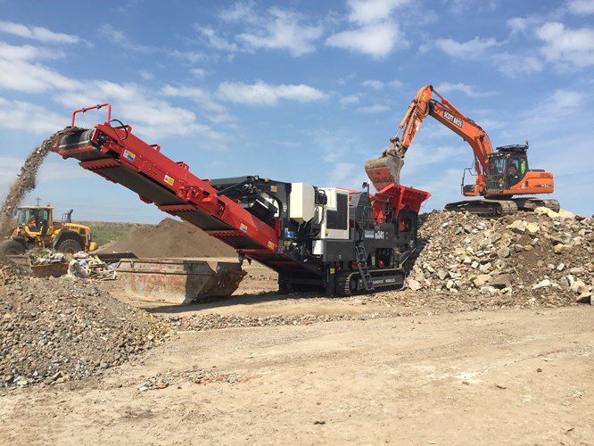 Sandvik jaw crusher crushing gravel.